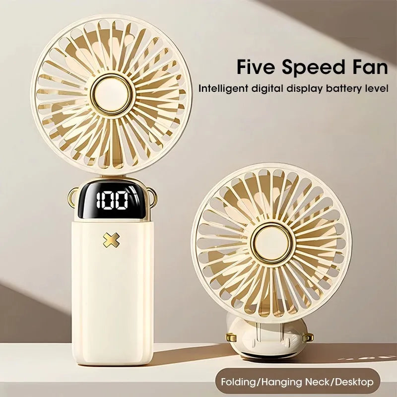 USB Rechargeable Neck Fan – Foldable 5-Speed & LED Display Portable Neck Fan SPOT