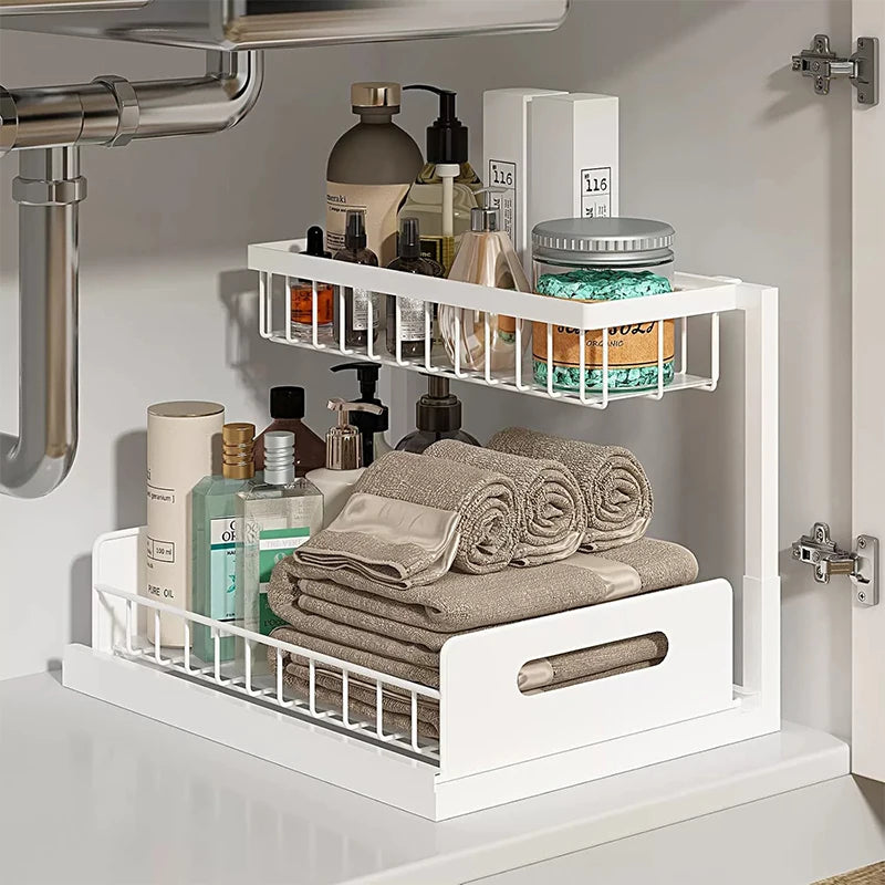2-Tier Sliding Drawer Under Sink Organizer Shelf – No Drill Under Sink Organizer SPOT