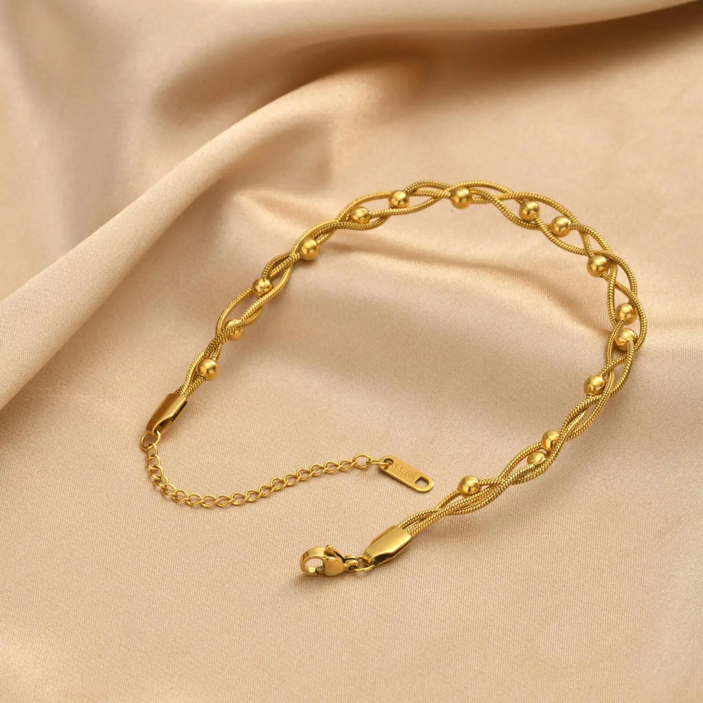 Layered Snake Chain Anklet – Waterproof Gold Stainless Steel Fashion Anklet SPOT