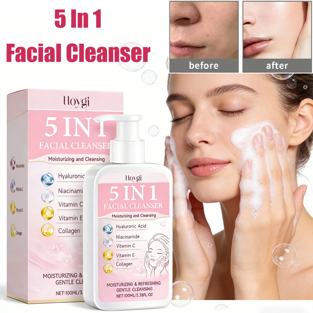 Hoygi 5-in-1 Hydrating Foam Facial Cleanser – 100ml Facial Cleanser SPOT