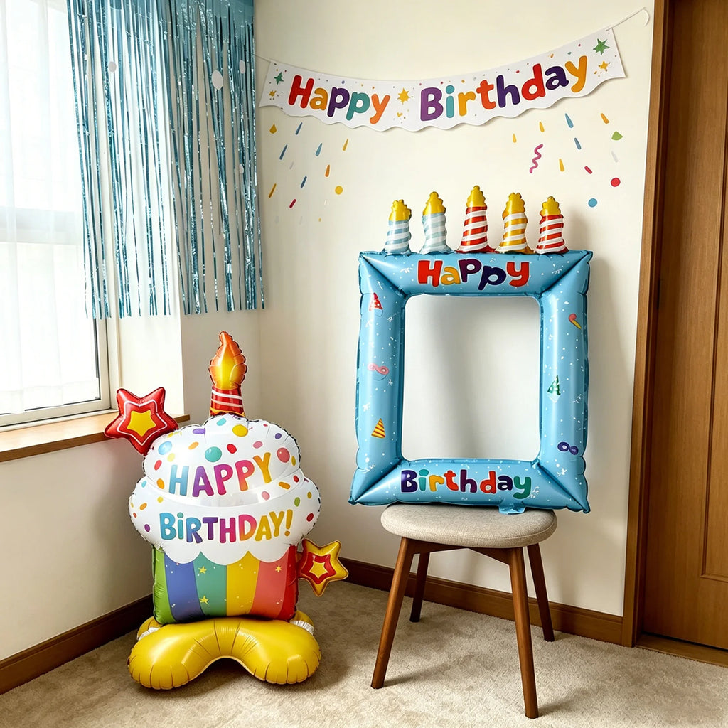 Happy Birthday Colorful Balloon Stand & Cake Balloon Set Party Balloon Set SPOT