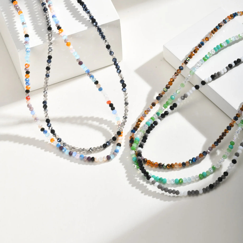 Faceted Crystal Bead Necklace – Silver Beaded Chain for Women Beaded Necklace SPOT