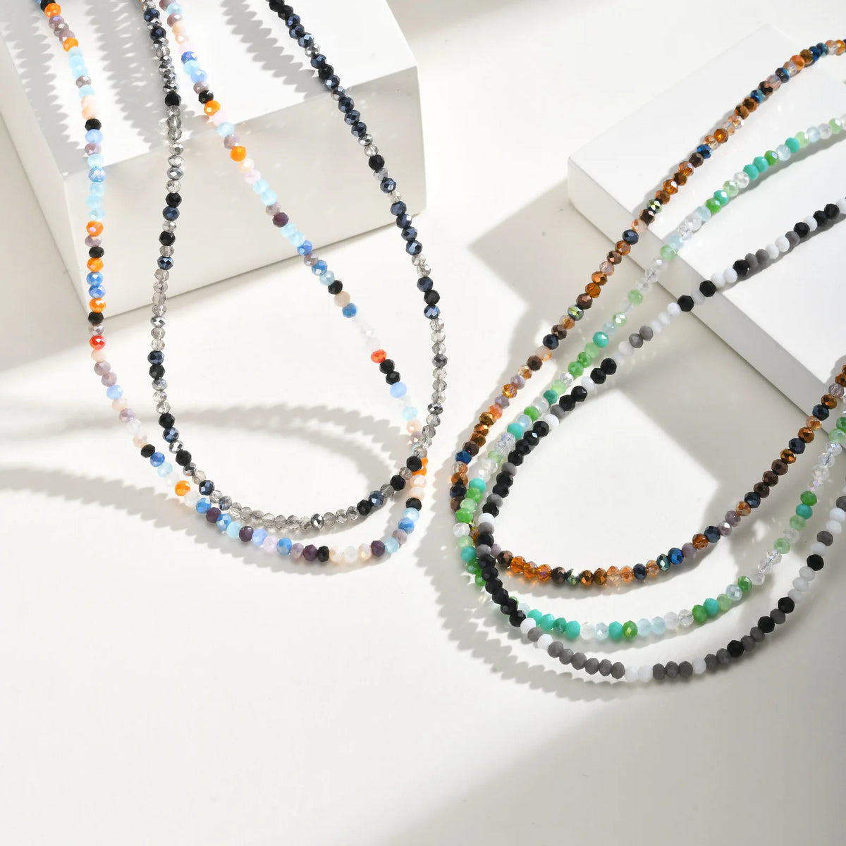 Faceted Crystal Bead Necklace – Silver Beaded Chain for Women Beaded Necklace SPOT
