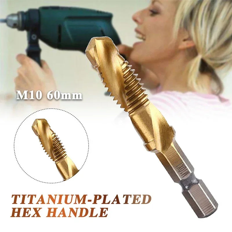 6-Pc Metric Titanium Drill Tap Bit Set M3–M10 | 1/4" Hex Shank Drill Tap Bit Set SPOT