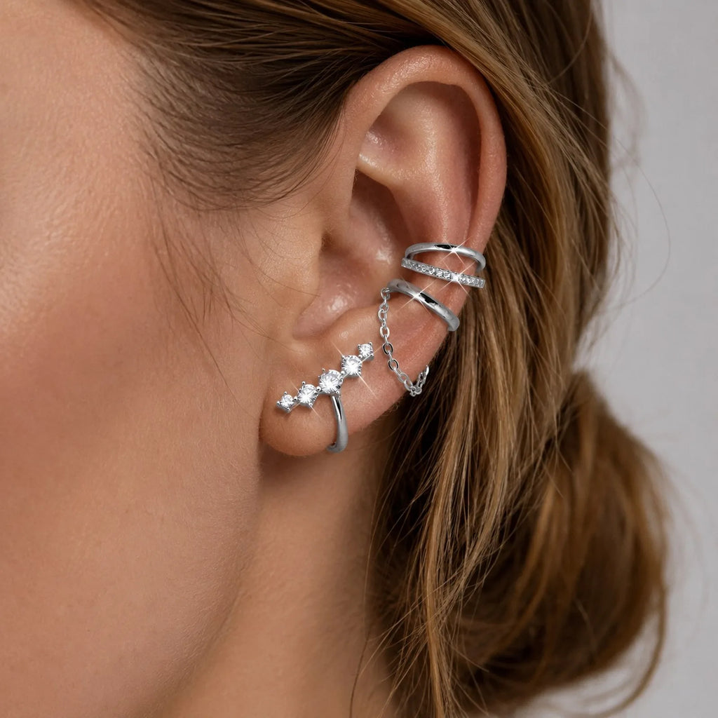 3-Piece Zircon Ear Cuffs with Tassel Chain – No Piercing Ear Cuff Set SPOT