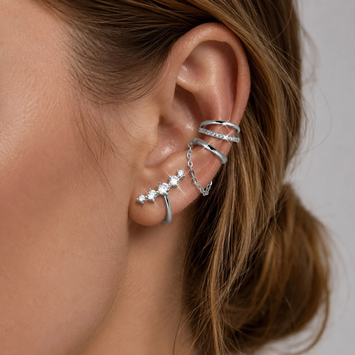 3-Piece Zircon Ear Cuffs with Tassel Chain – No Piercing Ear Cuff Set SPOT