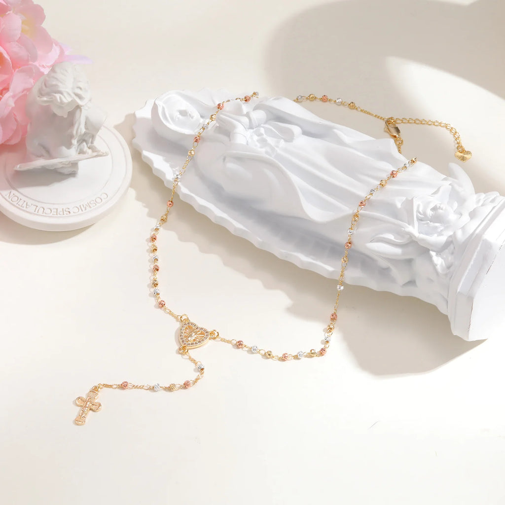 Virgin Mary St Benedict Rosary Beads Y Necklace | Gold Pendant Necklace SPOT
