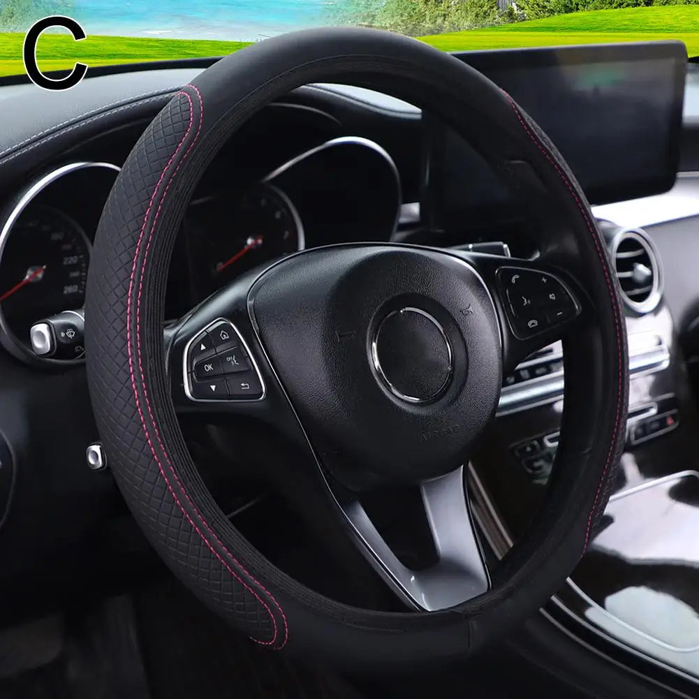 Universal PU Leather Steering Wheel Cover – Anti-Slip 38cm Steering Wheel Cover SPOT C