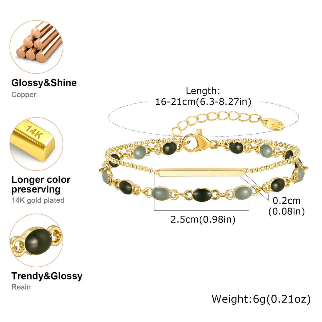 Vintage Double Layer Green Enamel Bracelet – 18K Gold Plated Fashion Bracelet SPOT
