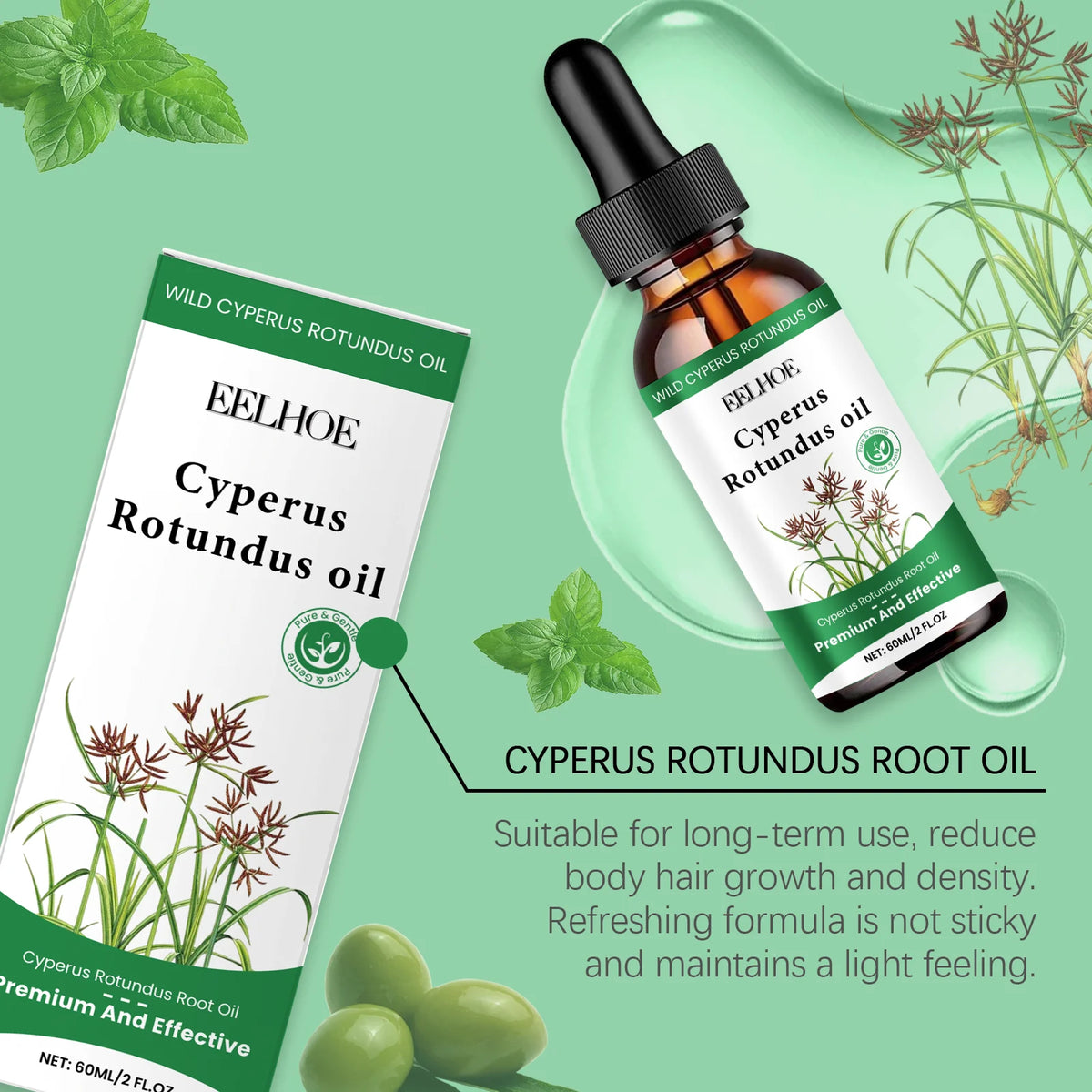 Eelhoe 60ml Hair Inhibitor Serum – Cyperus Rotundus Body Oil Hair Inhibitor Serum SPOT