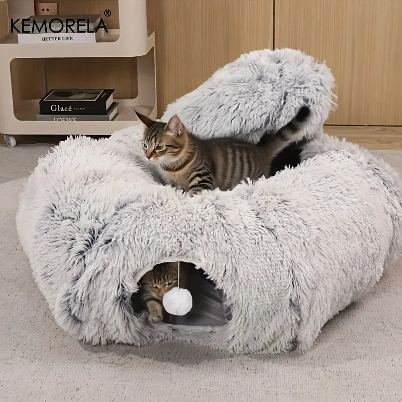 KEMORELA Foldable Cat Tunnel Bed with Cushion | Connectable Cat Tunnel Bed SPOT