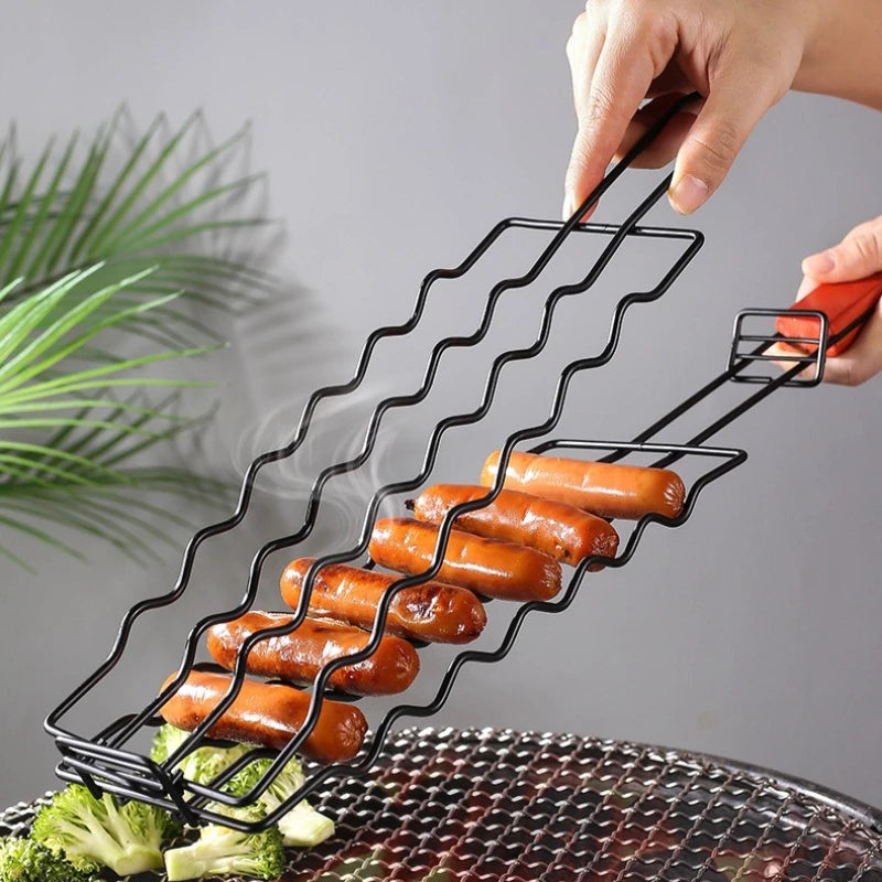 Wood Handle Non-Stick BBQ Tongs – Sausage & Hot Dog Clamp BBQ Grill Tongs SPOT Default Title