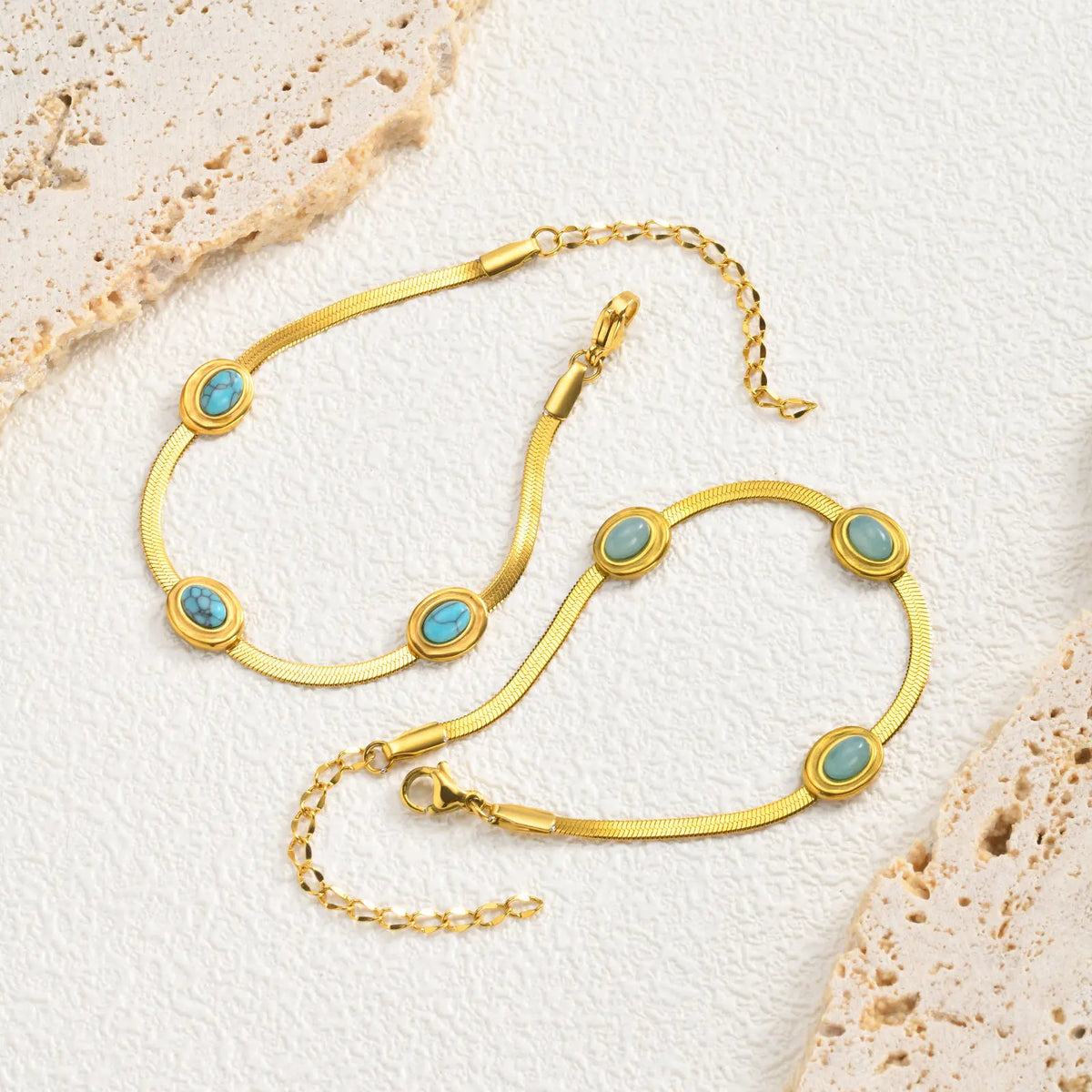 Herringbone Bracelet – Stainless Steel & Natural Turquoise Fashion Bracelet SPOT