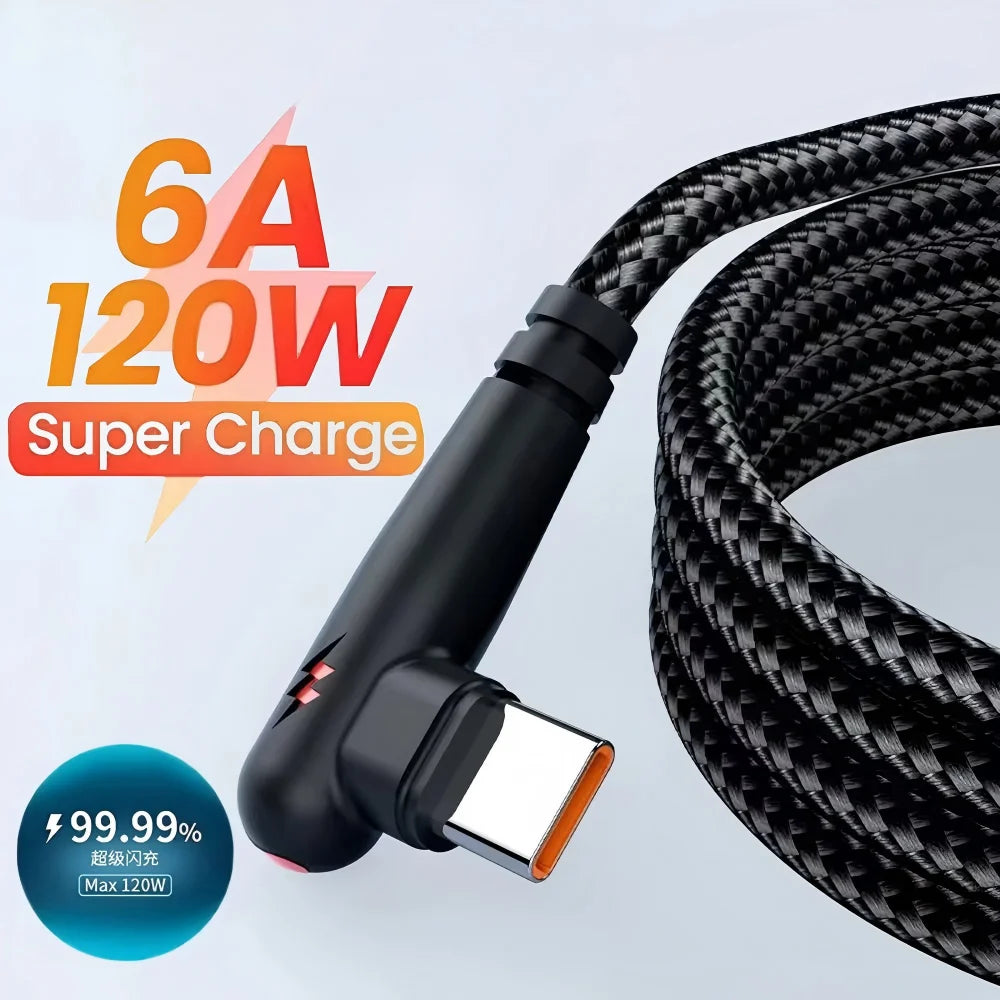 120W USB-C 90° Elbow Fast Charging Cable – Nylon Braided USB-C Charging Cable SPOT