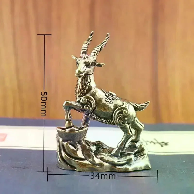 Vintage Lucky Antelope Statue – Brass-Finish Resin Desktop Decor Decorative Figurine SPOT