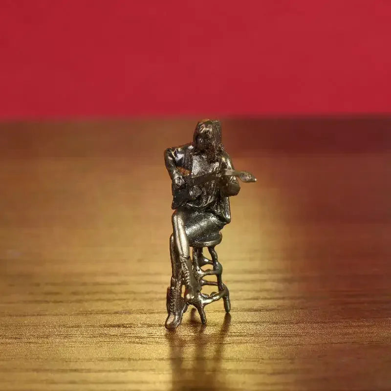 Vintage Female Guitarist Brass Mini Figurine | Retro Décor Decorative Figurine SPOT