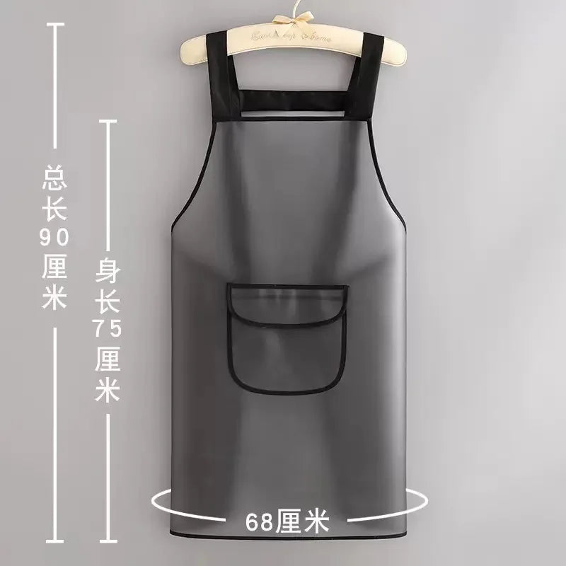 Waterproof PVC Kitchen Apron – Oil & Dirt Resistant Clear Black Waterproof Kitchen Apron SPOT with pockets75cm