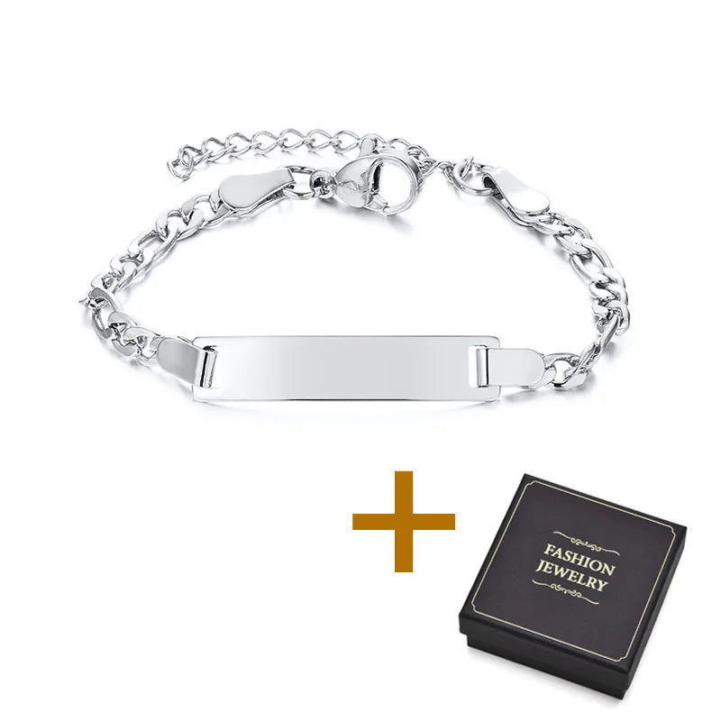 Personalized Name Bracelet for Kids – Custom Engraved Gift Custom Name Bracelet SPOT baby Silver add box