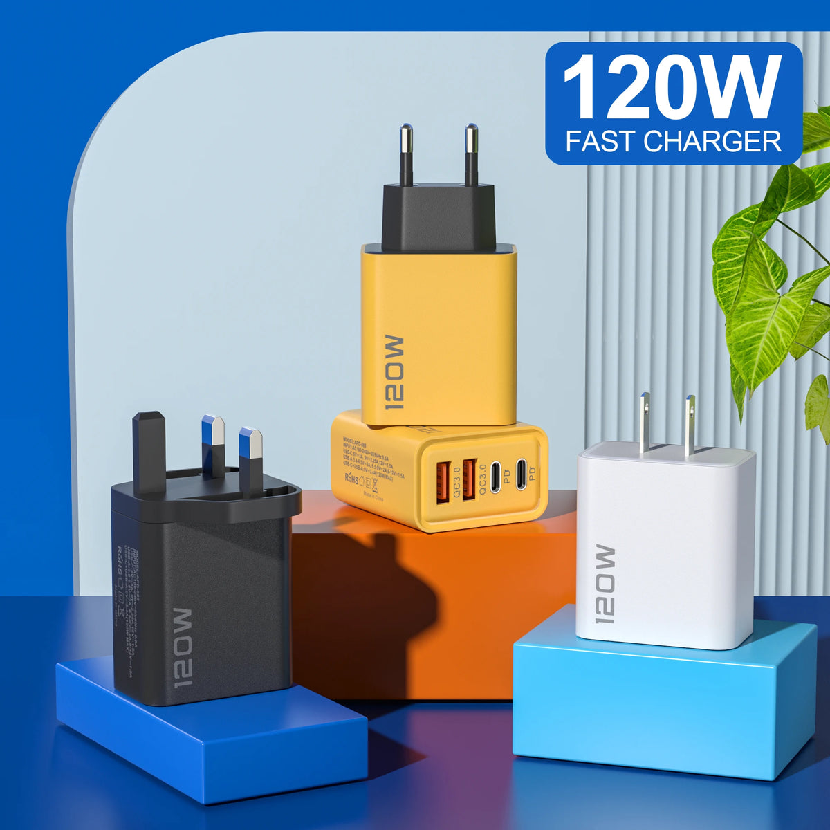120W 4-Port USB-C Fast Charger – PD & Quick Charge 3.0 USB Wall Charger SPOT