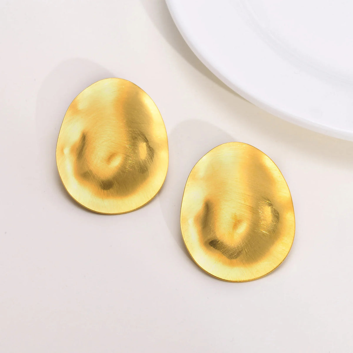 Meaeguet Matte Oval Stud Earrings – Stainless Steel, Gold Stud Earrings SPOT