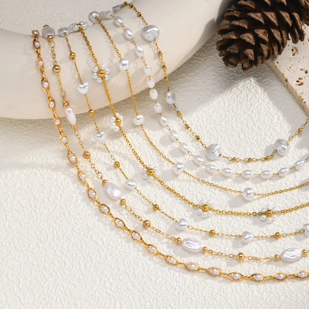 Pearl Beaded Gold Choker Necklace – Dainty Layering Jewelry Pearl Choker Necklace SPOT