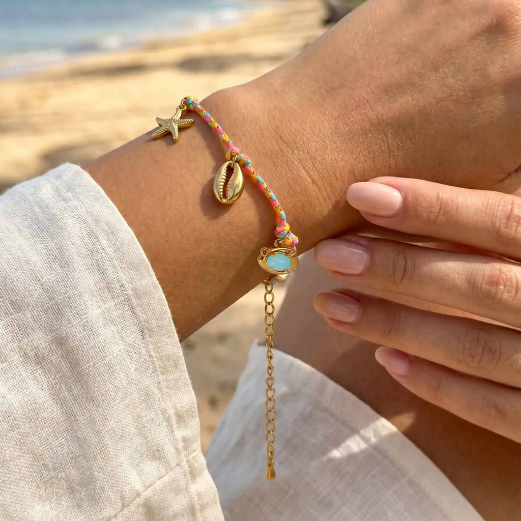 Boho Beach Bracelet – Starfish Shell Ocean Charm Braided Cord Charm Bracelet SPOT Default Title