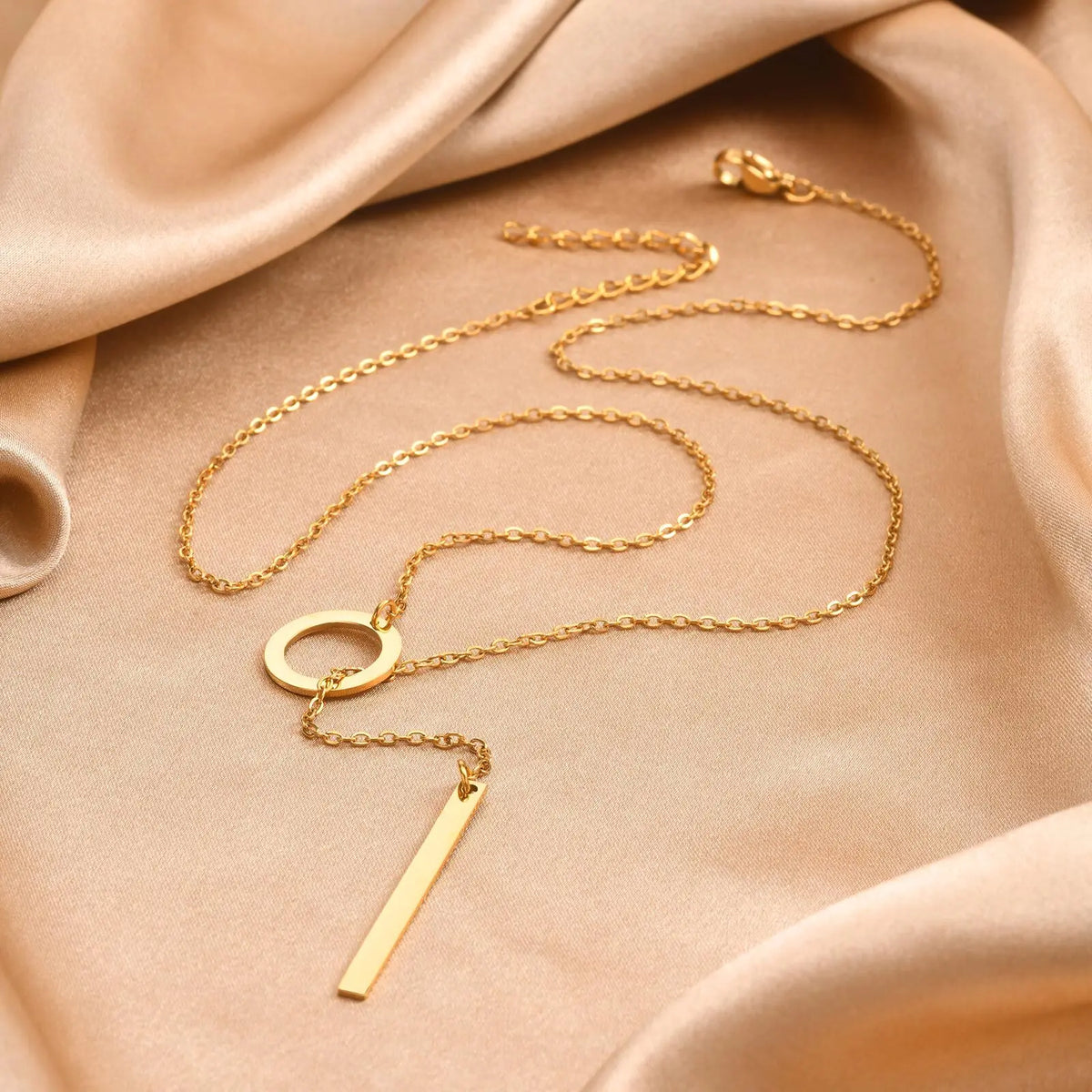 Meaeguet Lariat Necklace – Gold Stainless Steel Drop Pendant Lariat Pendant Necklace SPOT