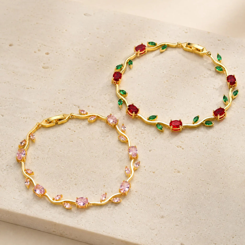 CZ Rose Flower Vine Bracelet – 18K Gold Plated | Meaeguet Fashion Bracelet SPOT