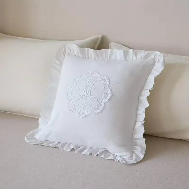 French Lace Ruffle Pillow Cover – Washed Cotton Cushion Cover Decorative Pillow Cover SPOT