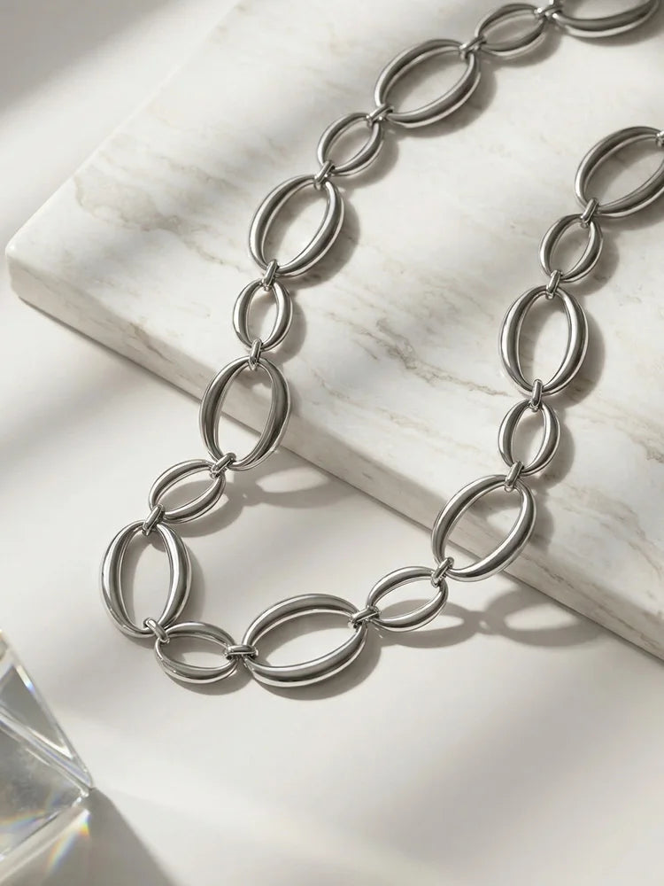 Chunky Oval Link Chain Necklace – Stainless Steel, Women Chain Necklace SPOT