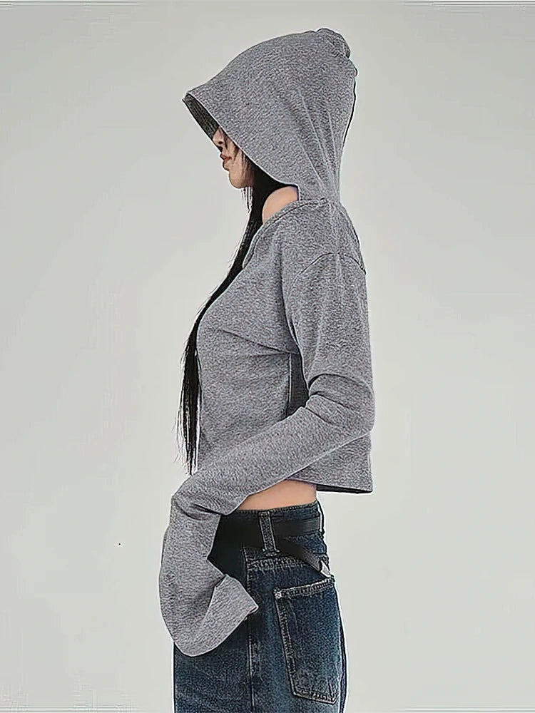 Women's Y2K Cropped Hoodie Top – Off-Shoulder Long Sleeve Tee Cropped Hoodie Top SPOT