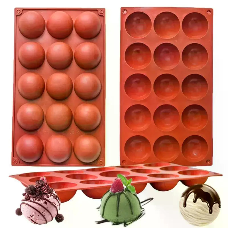 15-Cavity Half Sphere Silicone Mold for Chocolate & Mousse Silicone Baking Mold SPOT