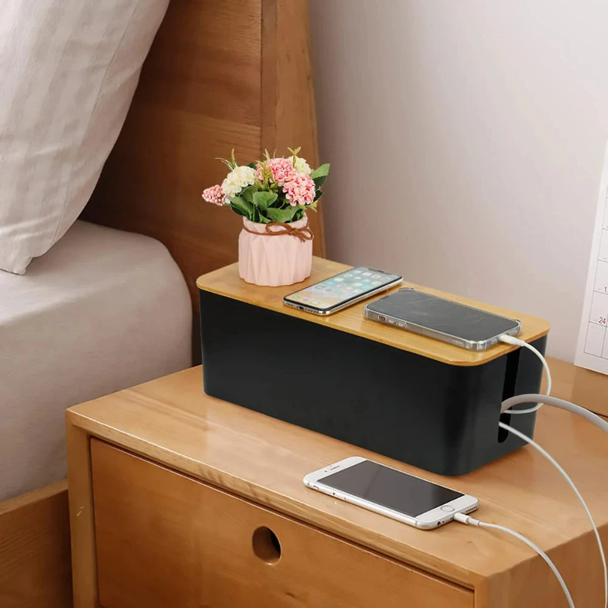 Wooden Cable Storage Box – Dustproof Cord & Charger Organizer Cable Storage Box SPOT