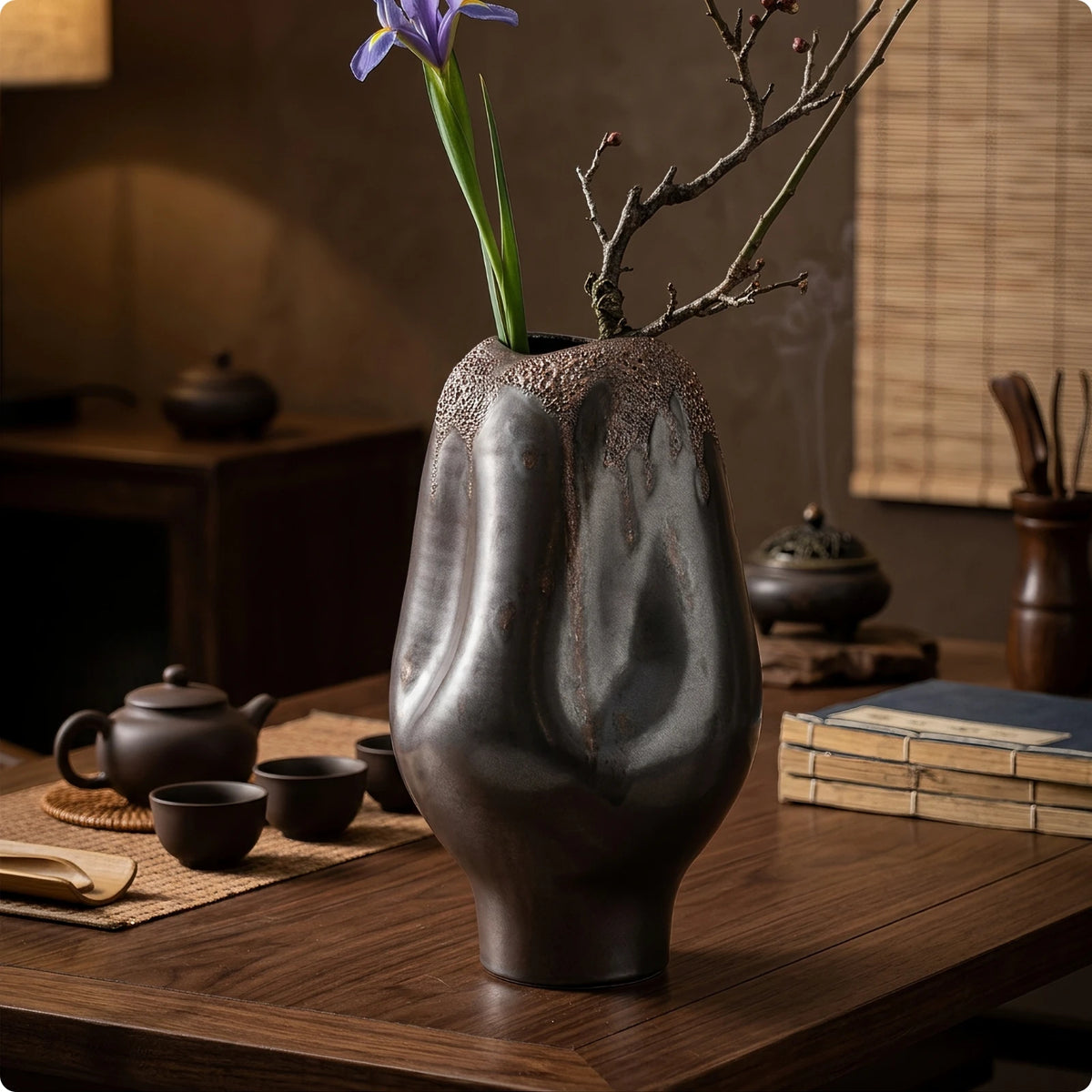 Sculptural Ceramic Vase – Metallic Speckled Glossy Glaze Décor Decorative Ceramic Vase SPOT F Tall