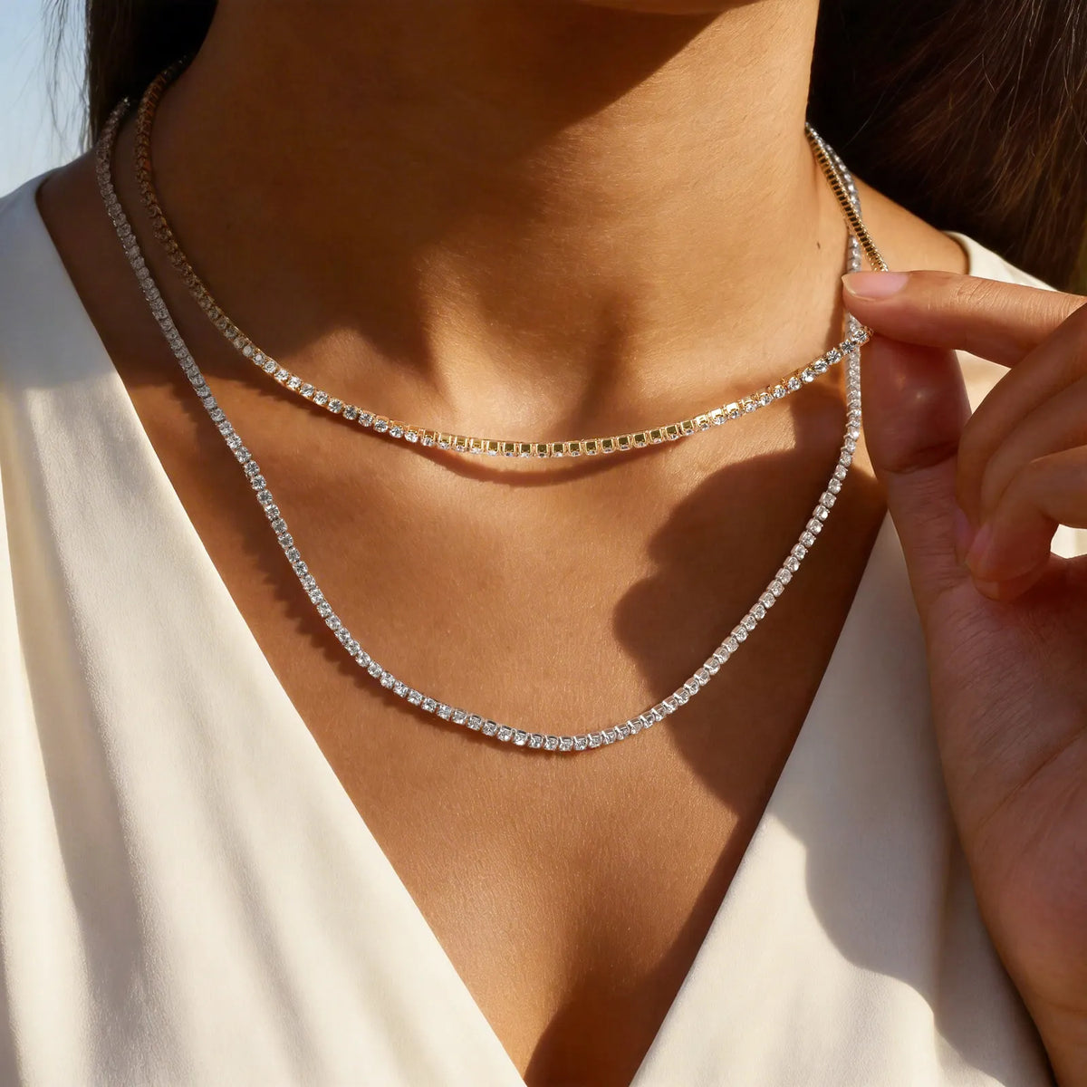 Stainless Steel CZ Tennis Necklace – 2mm Cubic Zirconia Choker Tennis Choker Necklace SPOT