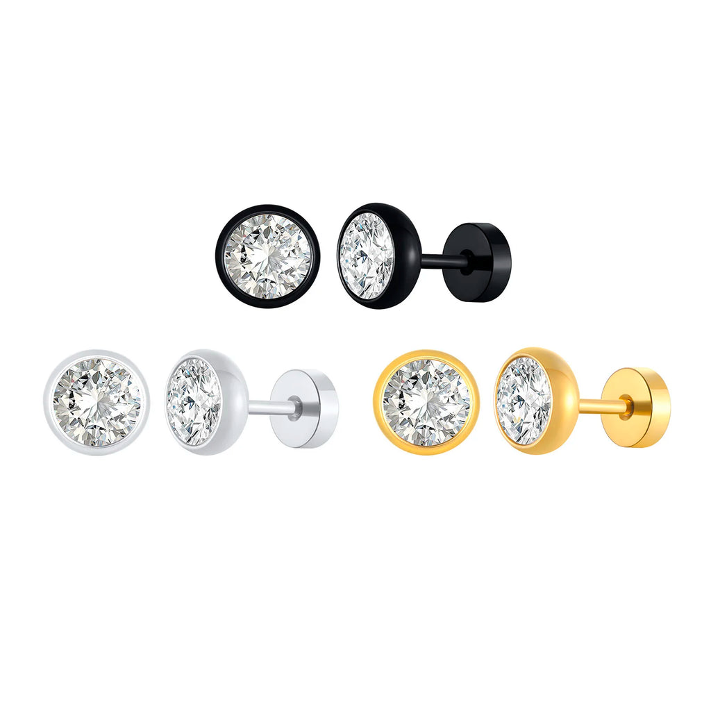 8mm Round CZ Stud Earrings – Bezel Set Cubic Zirconia, Unisex CZ Stud Earrings SPOT