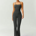 Women's Backless Flared Yoga Jumpsuit – Slim Fit Sportswear Yoga Jumpsuit SPOT S Gray