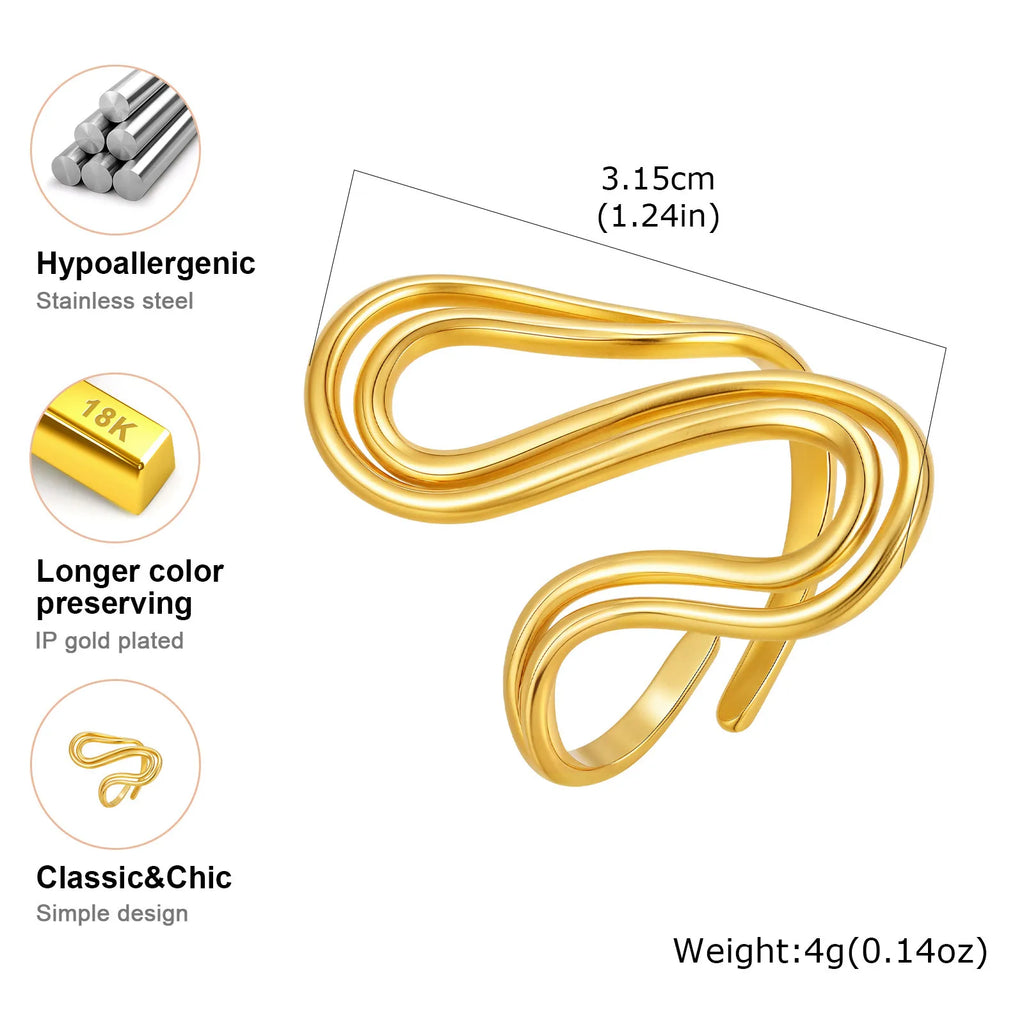 Women's 18K Gold Plated Adjustable Open Ring – Stainless Steel Fashion Ring SPOT