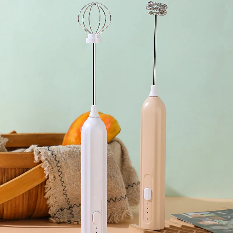 USB Rechargeable Double-Head Milk Frother & Egg Beater Handheld Milk Frother SPOT