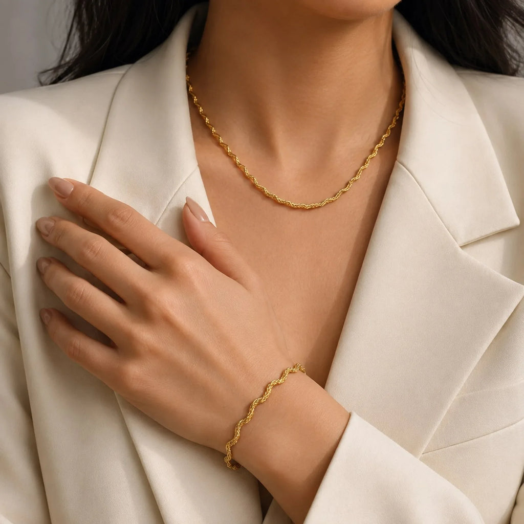 Twisted Rope Chain Necklace – PVD Gold Stainless Steel Chain Necklace SPOT