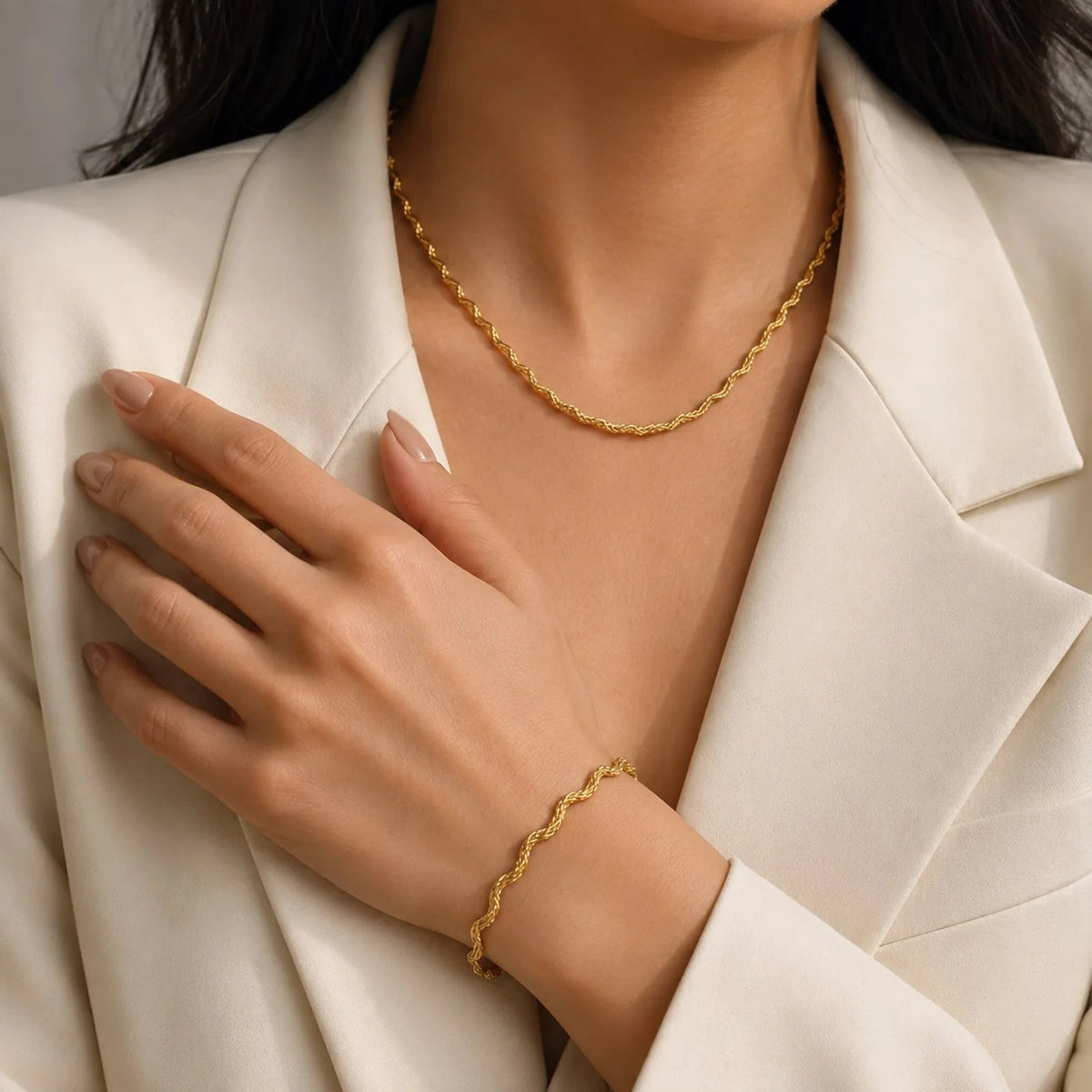 Twisted Rope Chain Necklace – PVD Gold Stainless Steel Chain Necklace SPOT