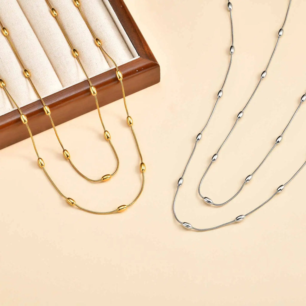 Meaeguet 47" Bead Ball Long Chain Necklace – Gold & Silver Chain Necklace SPOT
