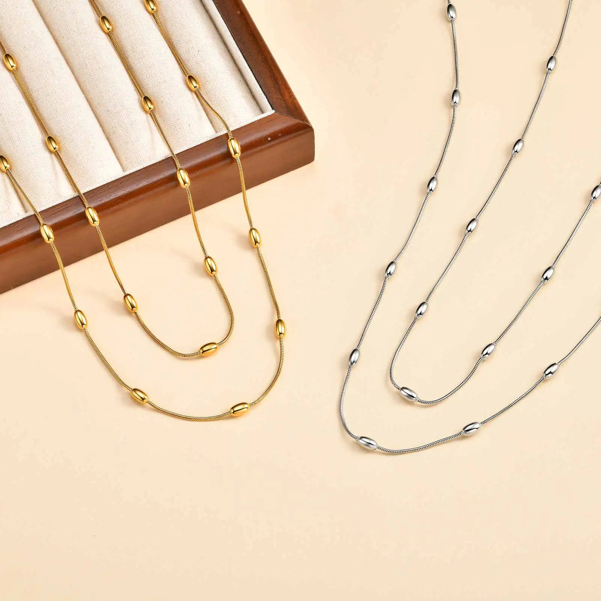 Meaeguet 47" Bead Ball Long Chain Necklace – Gold & Silver Chain Necklace SPOT