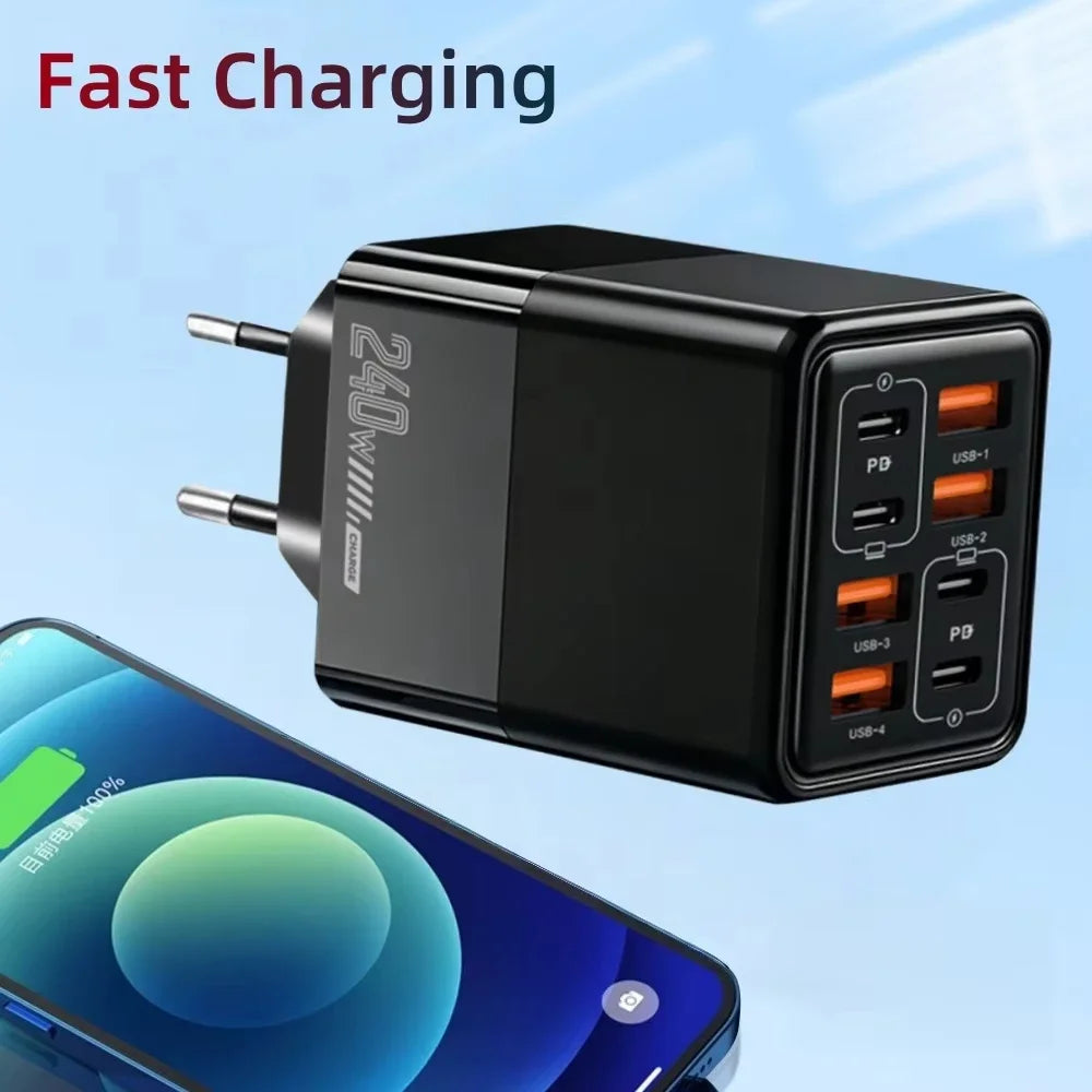 8-in-1 240W USB-C Fast Wall Charger – 4 PD + 4 USB Ports Multi-Port Wall Charger SPOT