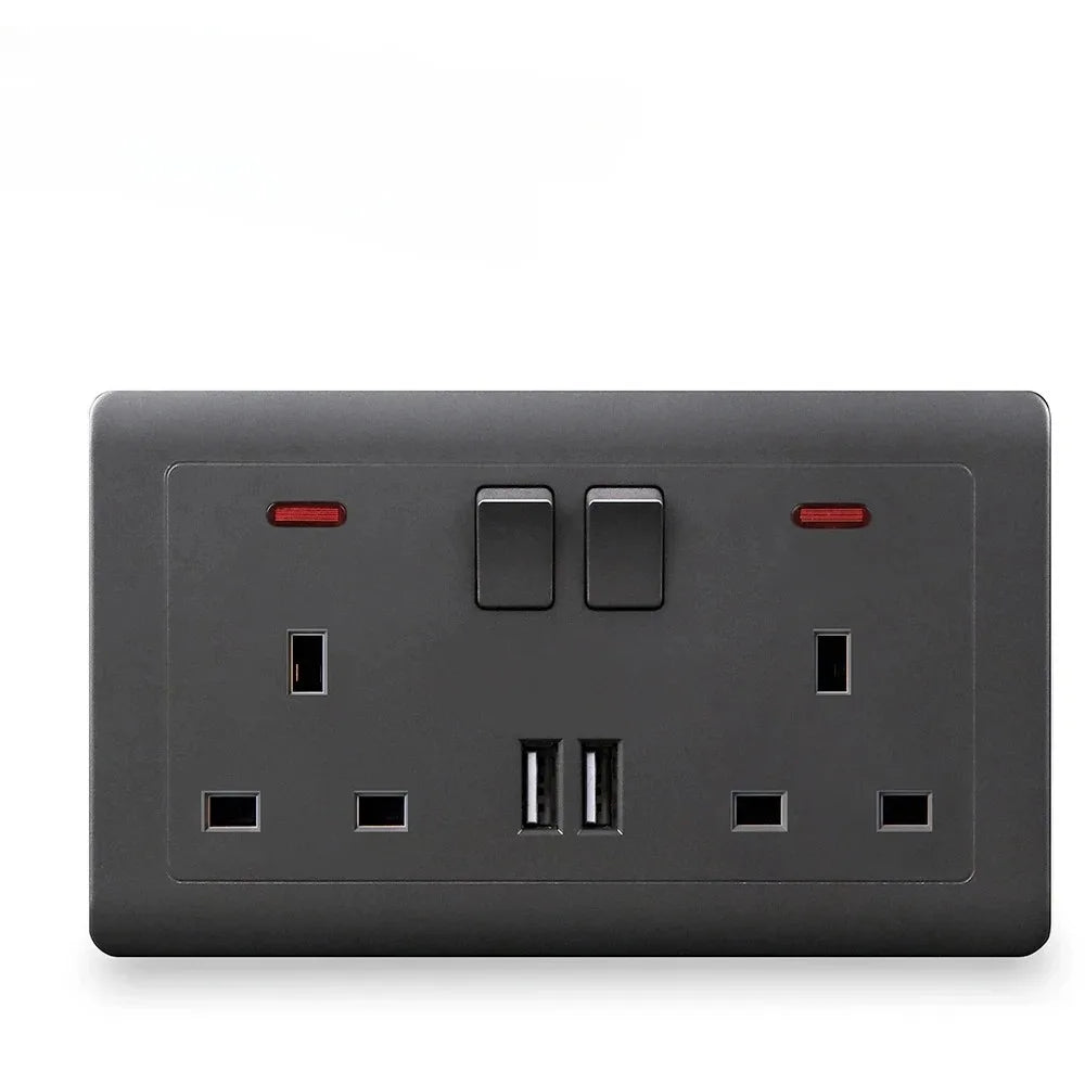 UK 13A Double Wall Socket with Dual USB-C Fast Charge & LED Wall Socket Outlet SPOT