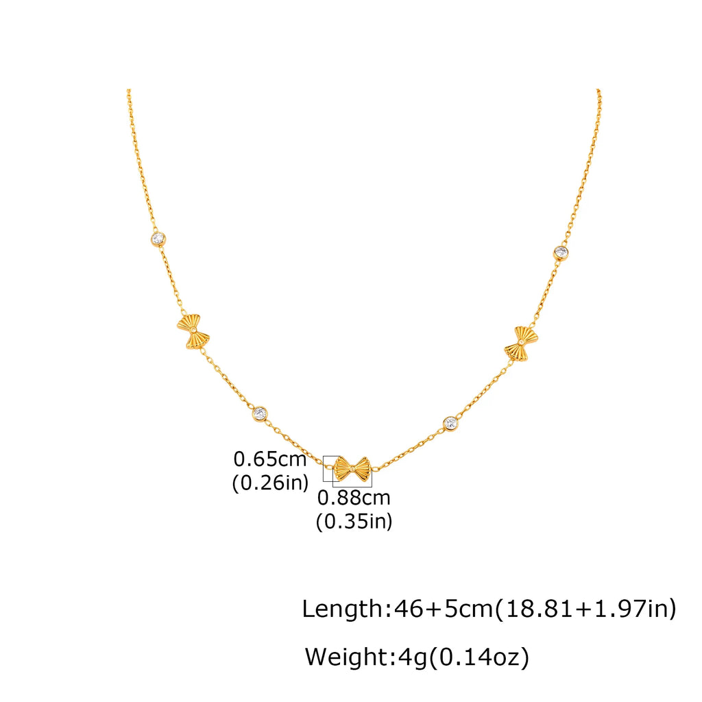 Bowknot Zircon Necklace 18K Gold Plated Stainless Steel Women Pendant Necklace SPOT