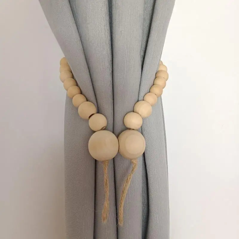 Natural Wood Bead Curtain Tieback – Boho Rustic Holdback Curtain Tieback SPOT