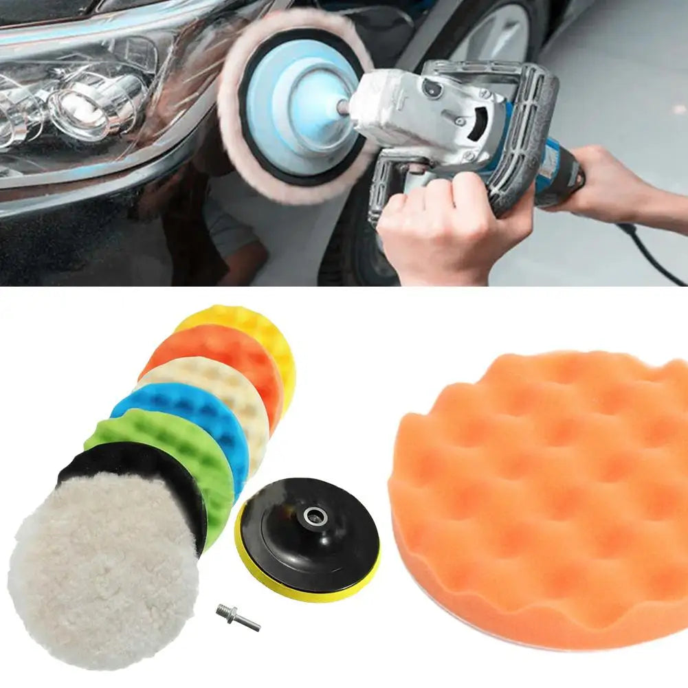 9-Pc 150mm Car Polishing Pad Set – Sponge & Wool Buffing Kit Car Polishing Pad Set SPOT