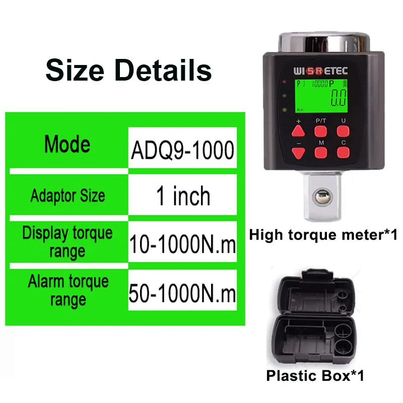 WISRETEC Digital Torque Adapter 0.1–340 N.m LED & Buzzer Digital Torque Adapter SPOT 10-1000N.m(1 inch)