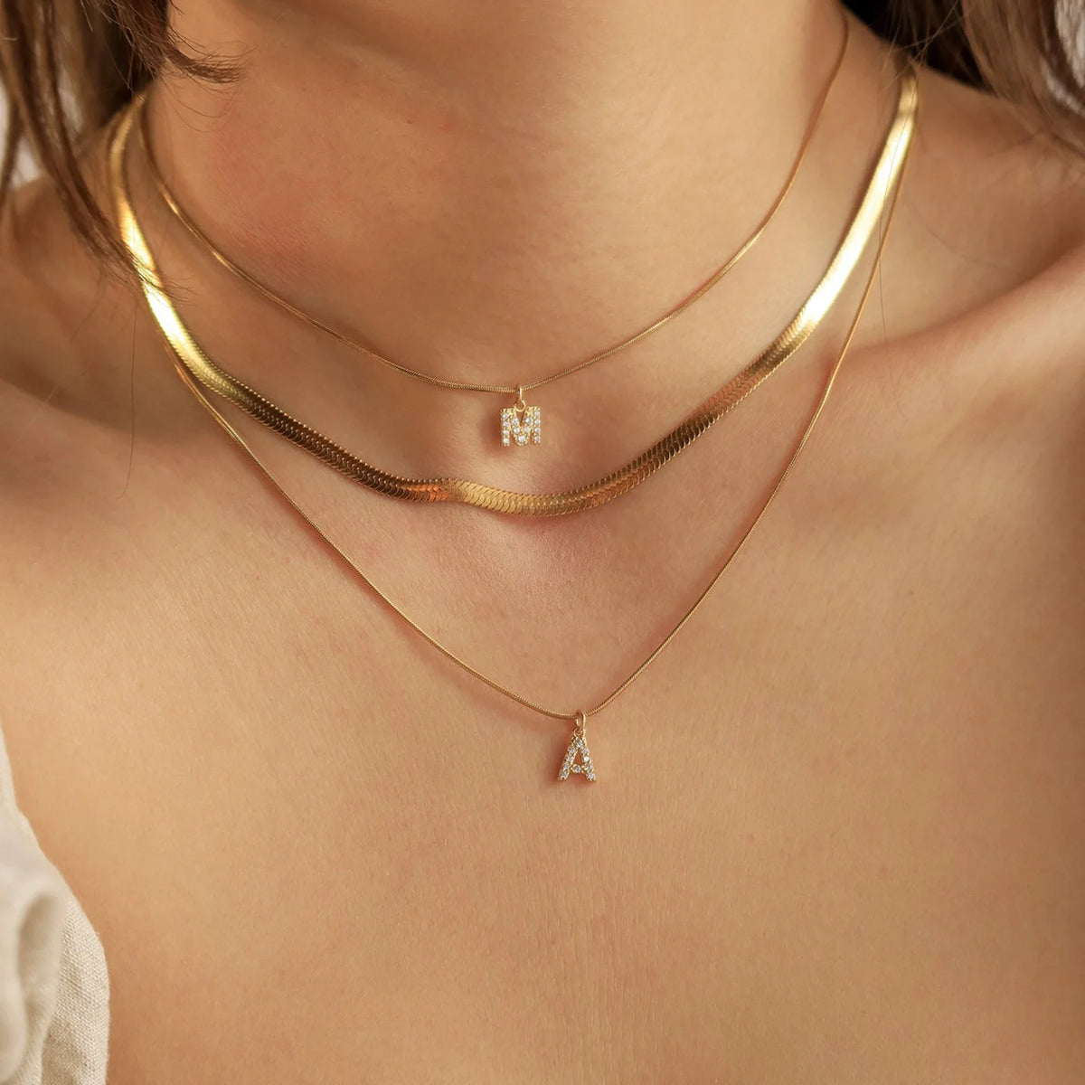 Zirconia Initial Letter Necklace – Gold Snake Chain A–Z Initial Pendant Necklace SPOT